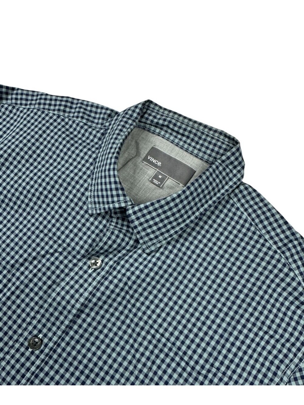 VINCE Men’s Cotton Checked Short Sleeve Button-Up Shirt In Navy|Sage-Large